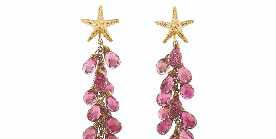 KEM E045 Starfish Petite Earrings Pink Tourmaline in Gold.jpg